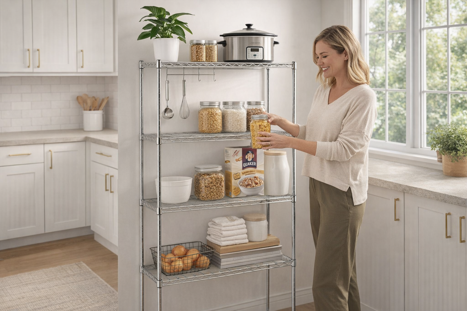 MuscleRack™ Chrome Wire Shelving in kitchen setting